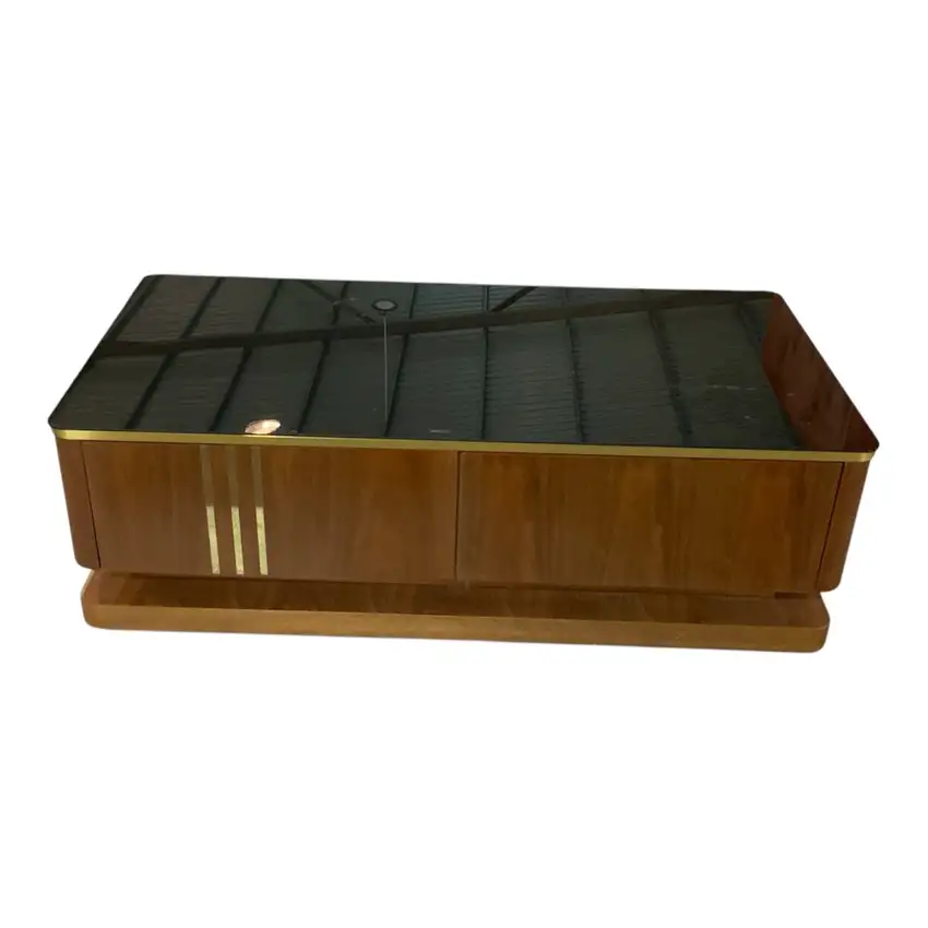 Mesa de Centro Luxo Madeira Premium com Tampo em Vidro Preto