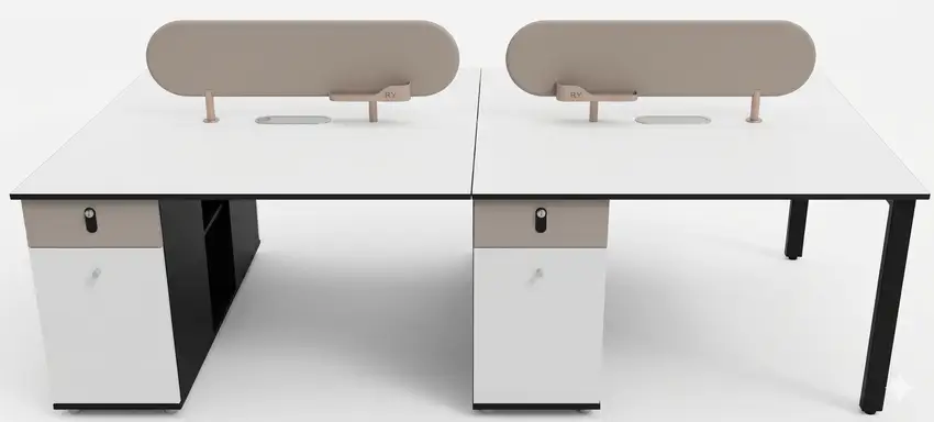 Mesa de Escritório Dupla Moderna com Painel Divisor e Gavetas