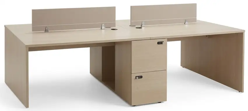 Mesa de Escritório Dupla Office Wood com Painel e Gavetas