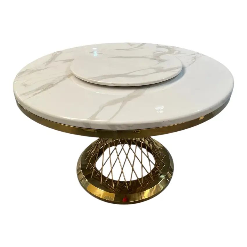 Mesa de Jantar Imperial Mármore Gold com Centro Giratório