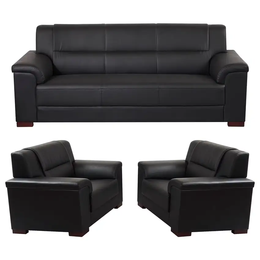 Conjunto de Sofá Elegance Black 3+1+1 em Couro Sintético