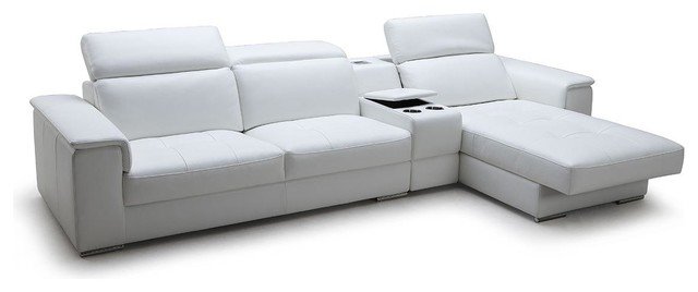 Sofá em L Luxo White Comfort com Chaise e Console Central
