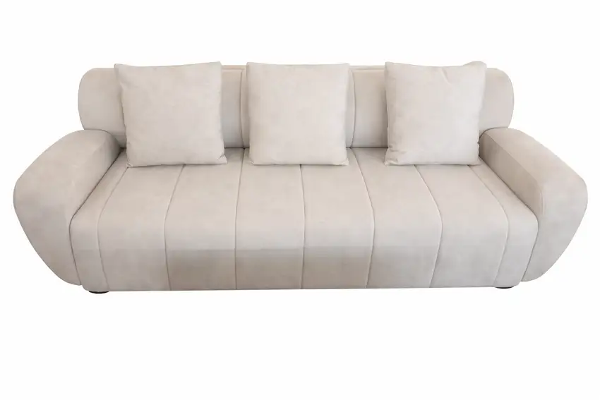 Sofá Moderno Soft Curve Beige 3 Lugares com Almofadas