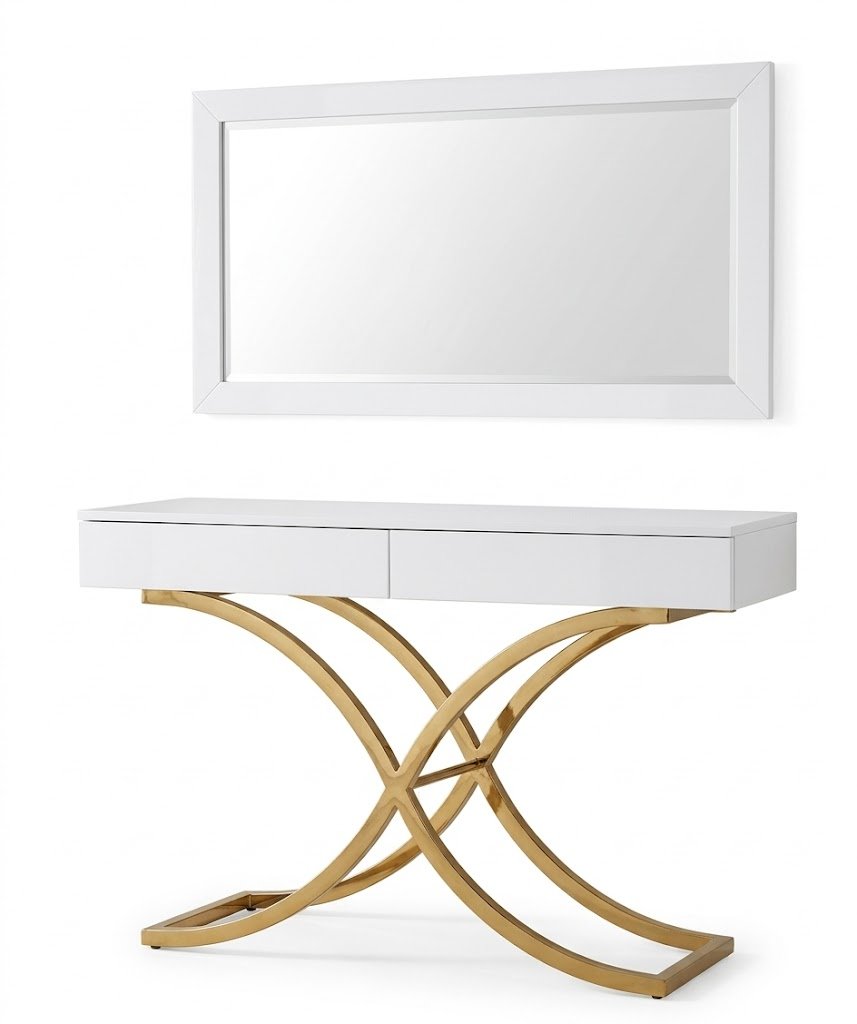 Mesa de corredor Luxor Gold com Espelho