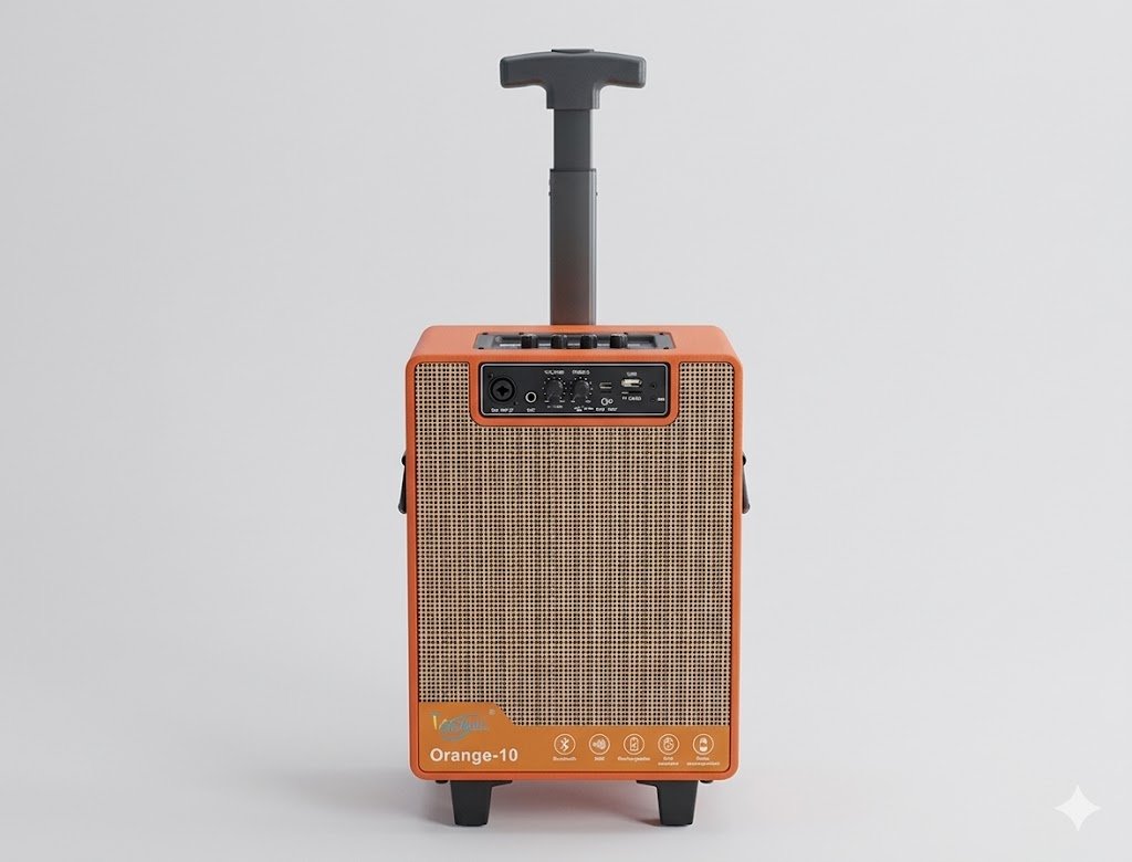 Coluna de Som Portátil com Rodas Orange-10 Bluetooth